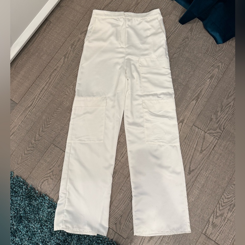 White Satin Cargo Pant